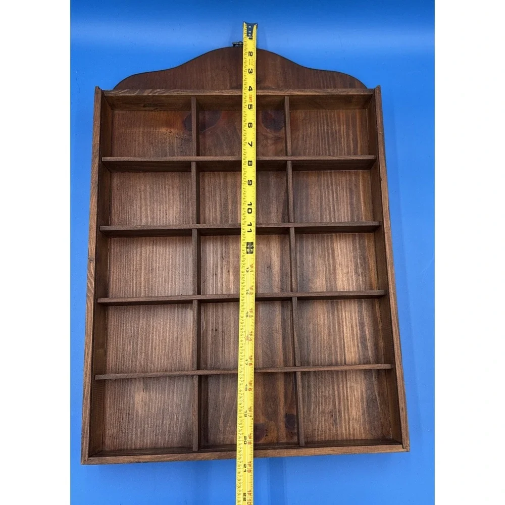 Vtg Large Wood Wall Display Case Trinket Shelf Glass Knick Knack Cabinet